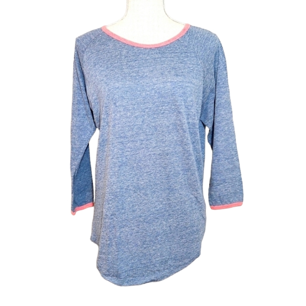 LuLaRoe | M | Raglan Tunic Top Heathered Blue Pink Trim 3/4 Sleeve Shirt
